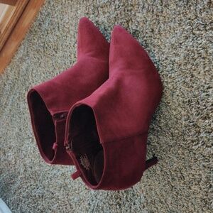 Burgundy suede ankle boots